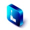 Isometric Mascara brush icon isolated on white background. Blue square button. Vector.