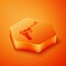 Isometric Mauser gun icon isolated on orange background. Mauser C96 is a semi-automatic pistol. Orange hexagon button