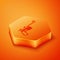 Isometric Mauser gun icon isolated on orange background. Mauser C96 is a semi-automatic pistol. Orange hexagon button