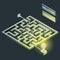 Isometric maze with electric light, labyrinth solution concept.