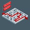 Isometric maze, labyrinth solution concept. Infographic template