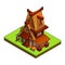 Isometric medieval house on white background.