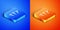 Isometric Metallic nails icon isolated on blue and orange background. Square button. Vector