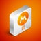 Isometric Metro or Underground or Subway icon isolated on orange background. Silver square button. Vector