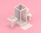 Isometric  miniature bathroom with shower, sink and closet , 3d Icon in flat color pink room,single color white,3d rendering