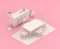 Isometric  miniature interior room, 3d Icon in flat color pink room,single color white,3d rendering