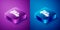 Isometric Minibus icon isolated on blue and purple background. Square button. Vector