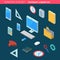 Isometric mobile gadgets and stationary icons set vector illustration