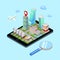 Isometric Mobile Navigation. Tourism Industry. Modern City