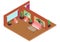 Isometric model of room and brick wall