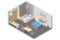 Isometric Modern Bedroom Suite in Hotel. Hotel Checking in and Having Rest in Their Rooms. Enjoy the Holiday and