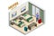 Isometric Modern Bedroom Suite in Hotel. Hotel Checking in and Having Rest in Their Rooms. Enjoy the Holiday and