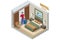 Isometric Modern Bedroom Suite in Hotel. Hotel Checking in and Having Rest in Their Rooms. Enjoy the Holiday and