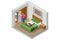 Isometric Modern Bedroom Suite in Hotel. Hotel Checking in and Having Rest in Their Rooms. Enjoy the Holiday and