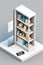 Isometric modern white online bookstore or library concept, e-books app