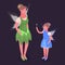Isometric mom and gaughter wearing fairy costumes. Halloween party masquerade characters, trick or treat night 3d vector