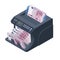 Isometric Money Counting Machine. LED Display Shows the Count of the Bills. Digital Euro EUR Electronic Money Counter
