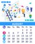 Isometric month August from set calendar of 2019. Concept of creating a business idea. Concept creating a business strategy
