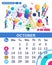 Isometric month October of the main calendar of 2019. The concept of brainstorming, employees develop a business strategy