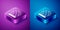 Isometric Montreal Biosphere icon isolated on blue and purple background. Square button. Vector