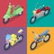 Isometric Motorcycle Set with Motocross and Scooter