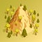 Isometric mountain hill surrounded by various trees in the forest