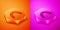 Isometric Mouth guard boxer icon isolated on orange and pink background. Hexagon button. Vector