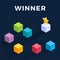 Isometric moving cubes vector illustration. Winner easily moving the cube. Winning strategy, efficiency, innovation in business