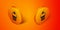 Isometric Muffin icon isolated on orange background. Orange circle button. Vector