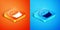 Isometric Muffin icon isolated on orange and blue background. Vector