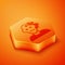 Isometric Murder icon isolated on orange background. Body, bleeding, corpse, bleeding icon. Concept of crime scene