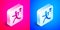 Isometric Murder icon isolated on pink and blue background. Body, bleeding, corpse, bleeding icon. Concept of crime