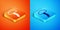 Isometric Mushroom icon isolated on orange and blue background. Vector