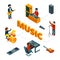 Isometric music concept. Vector musicians, singer, audio recording