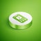 Isometric Music player icon isolated on green background. Portable music device. White circle button. Vector