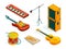 Isometric music tools. Vector pictures instruments of musicians