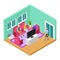 Isometric nursing home living room interior with old people vector concept