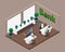 Isometric office of the bank, bank employees serve customers, Loans for the development of their own business tailor, the opening