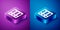 Isometric Office folders with papers and documents icon isolated on blue and purple background. Office binders. Archives