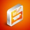 Isometric Office multifunction printer copy machine icon isolated on orange background. Silver square button. Vector