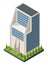 Isometric offices or business center icon. Town apartment building city map creation. Architectural vector 3d