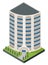 Isometric offices or business center icon. Town apartment building city map creation. Architectural vector 3d