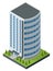 Isometric offices or business center icon. Town apartment building city map creation. Architectural vector 3d