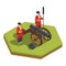 Isometric old soldiers with cannon