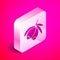 Isometric Olives branch icon isolated on pink background. Silver square button. Vector