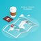 Isometric online booking ,passport world map,trip plan travel vector