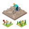 Isometric Outdoor Activity. Mountain Bike and Barbeque. Healthy Lifestyle and Recreation