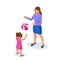 Isometric outdoor recreation Leisure for the family. Mother and daughter play ball. Fun at the park or on the playground