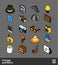 Isometric outline color icons set