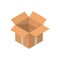 Isometric packaging cardboard box vector illustration in cartoon style on white background.